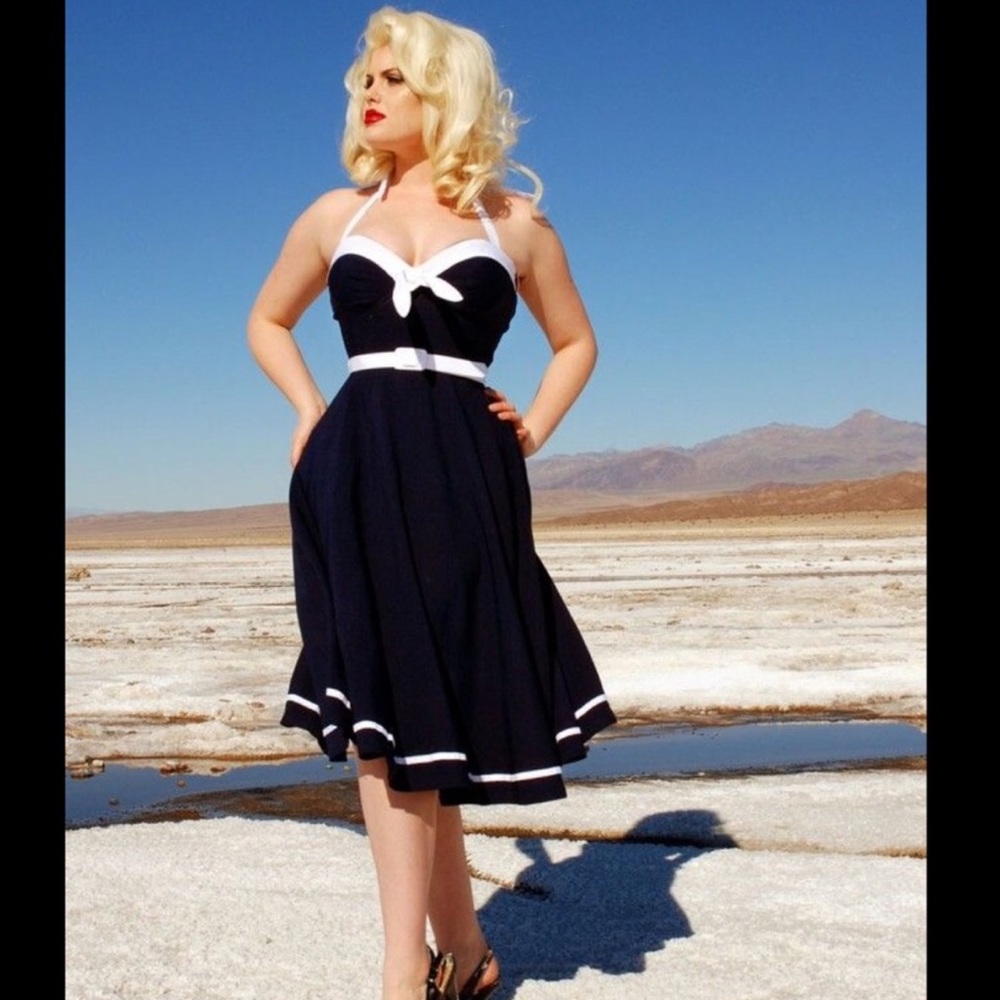 Large pinup dress navy blue